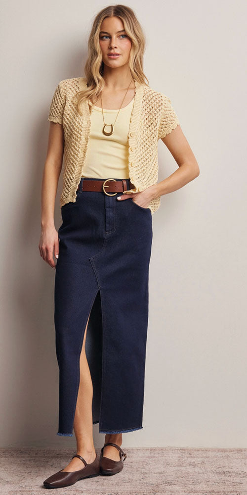 Open Knit Short Sleeve Cardy, butter yellow