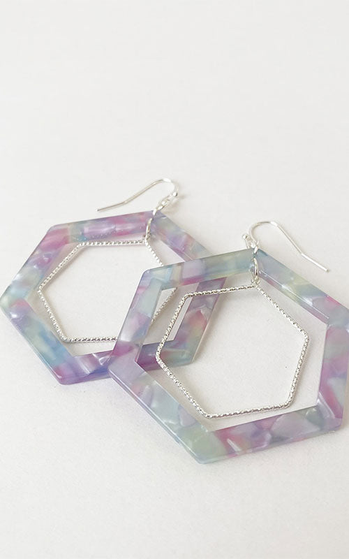 Pastel Resin Hex Earrings