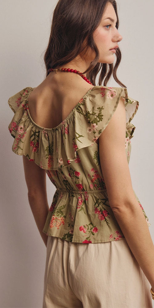 Floral Print Cotton Peasant Blouse