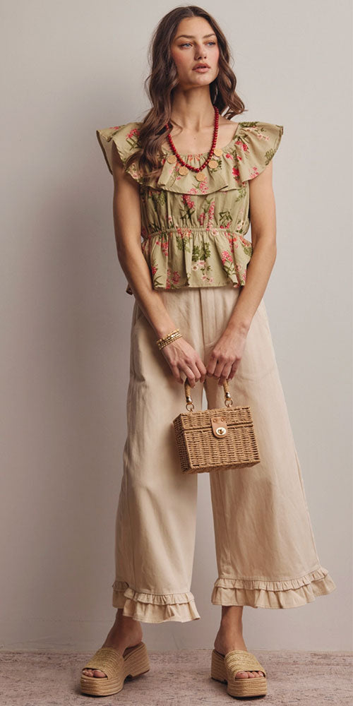 Floral Print Cotton Peasant Blouse