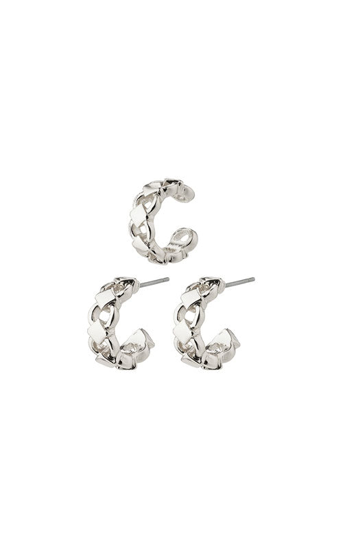 Pilgrim DESIREE recycled hoop and cuff earrings, silver