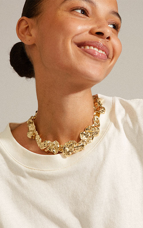 Pilgrim PULSE recycled statement necklace, gold