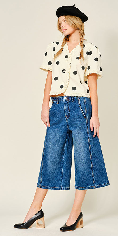 Ruffle Trim Polka Dot Jacket, cream/black
