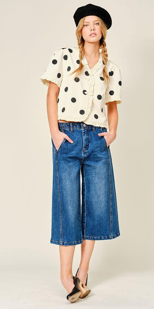 Ruffle Trim Polka Dot Jacket, cream/black
