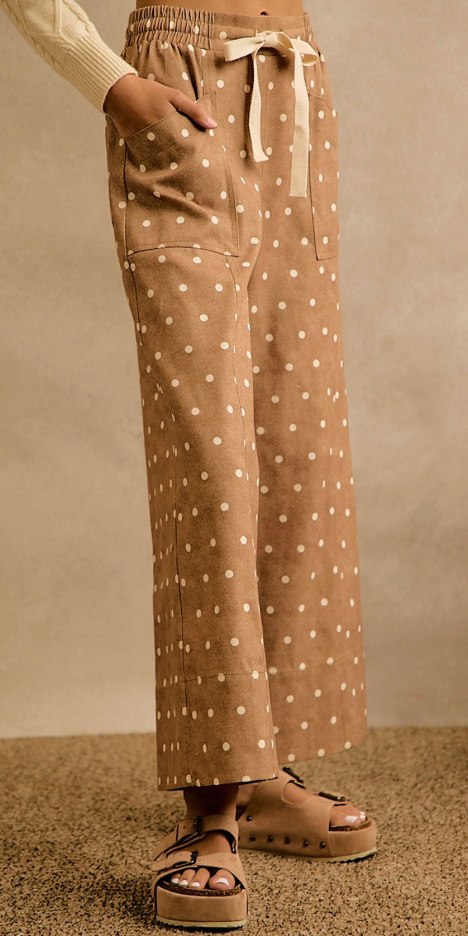 Polka Dot Drawstring Twill Pants