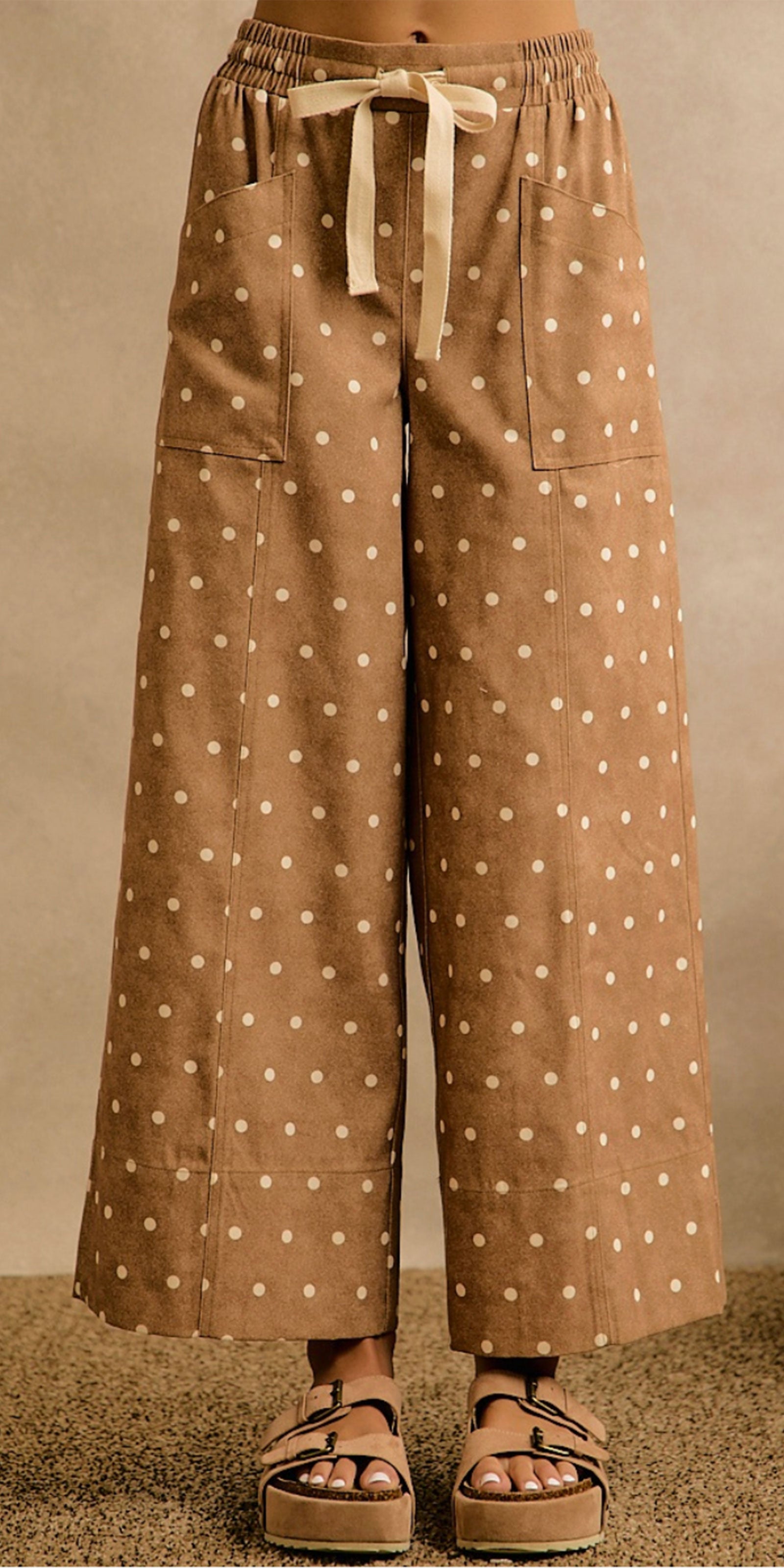 Polka Dot Drawstring Twill Pants