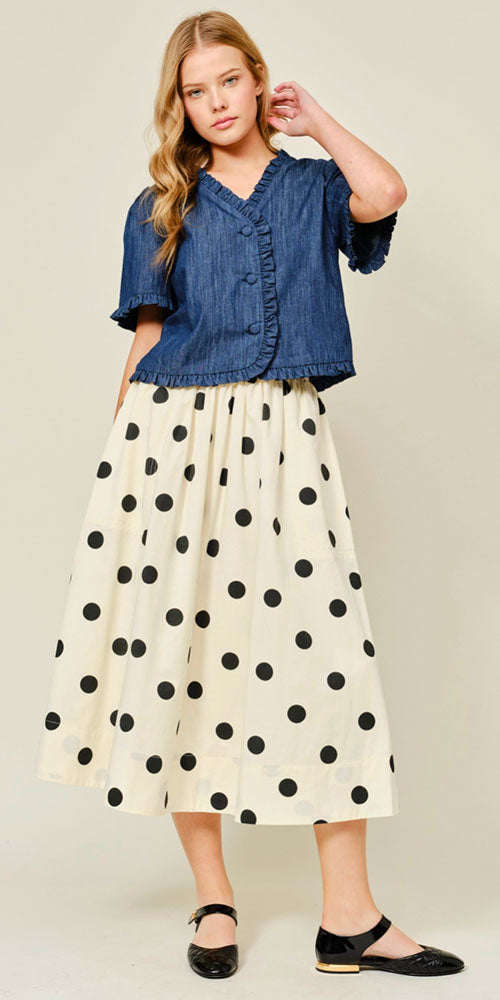 Full Cut Polka Dot Skirt, cream/black