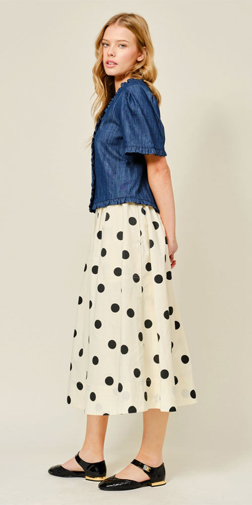 Full Cut Polka Dot Skirt, cream/black