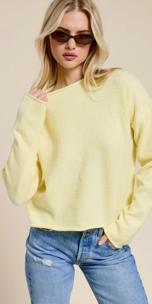 Rolled Edge Pullover, butter yellow