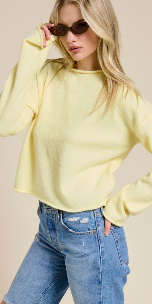 Rolled Edge Pullover, butter yellow