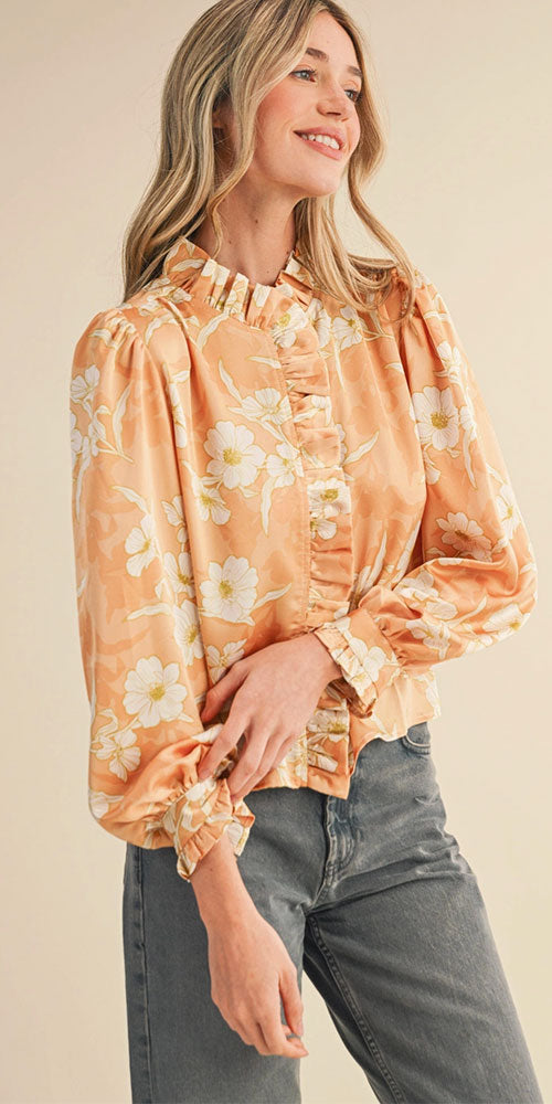 Ruffle Edges Blouse, peach blooms