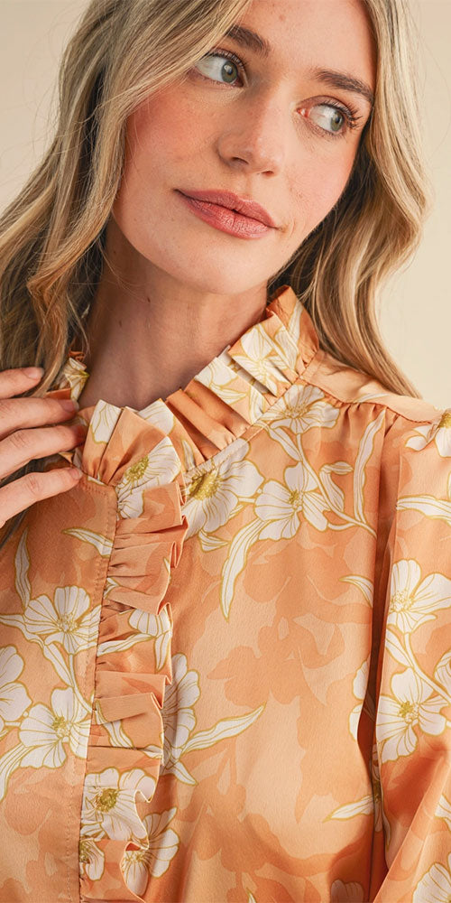 Ruffle Edges Blouse, peach blooms