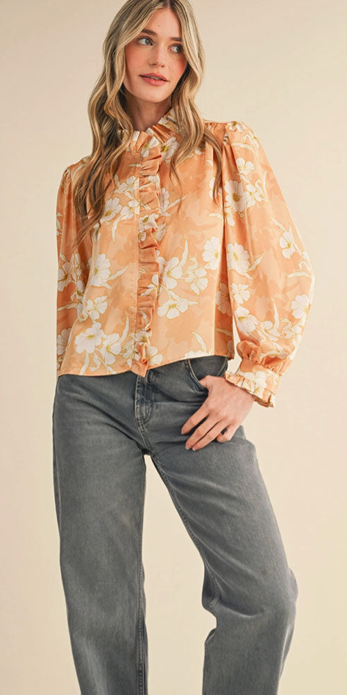 Ruffle Edges Blouse, peach blooms