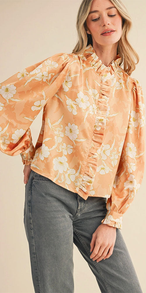 Ruffle Edges Blouse, peach blooms