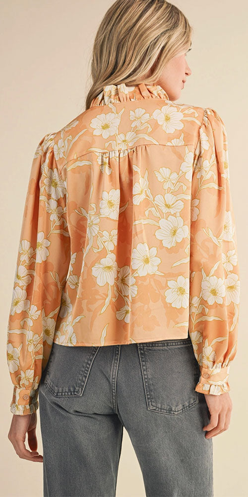 Ruffle Edges Blouse, peach blooms
