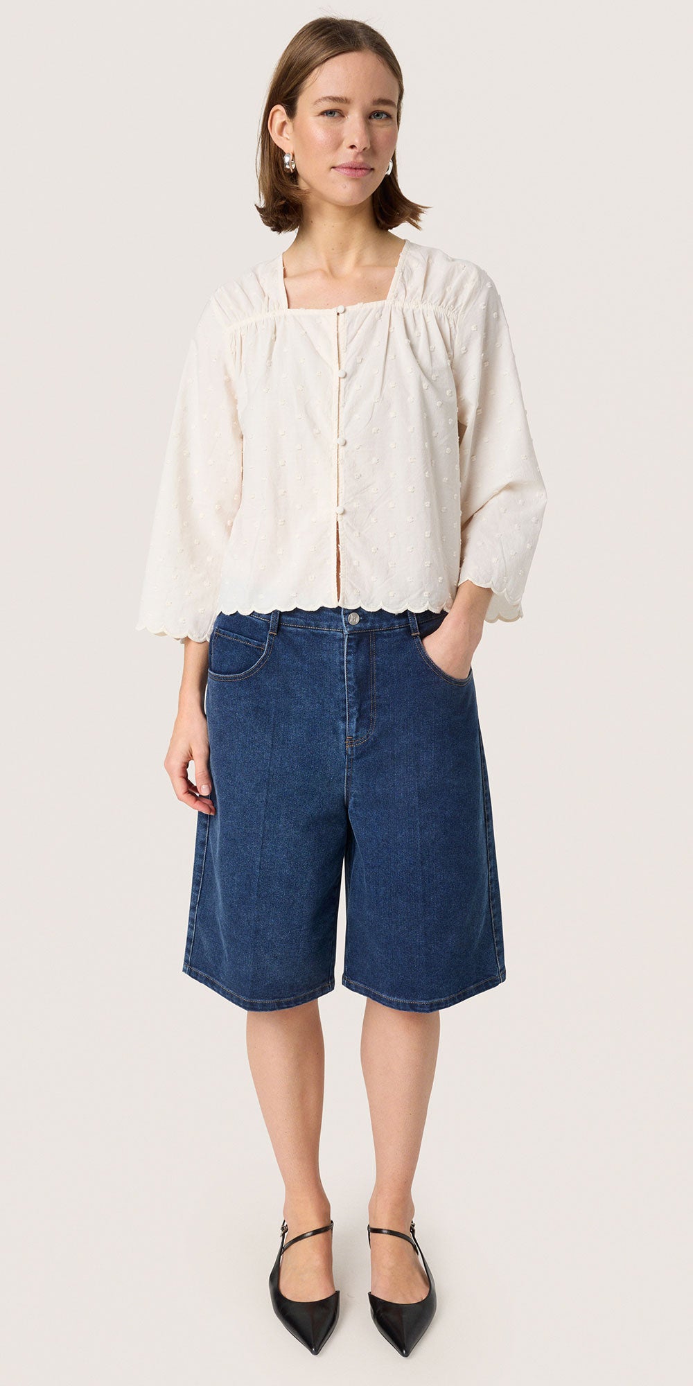 Soaked Scalloped Cotton Blouse