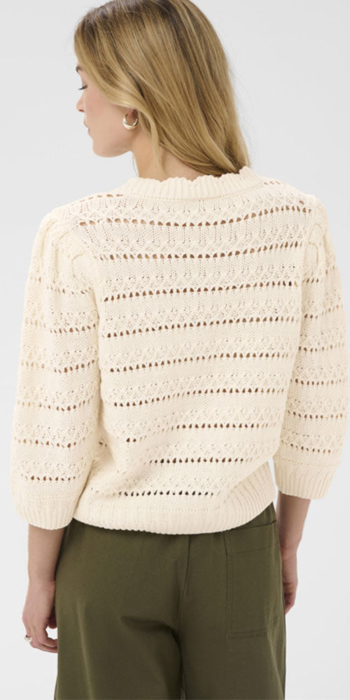 Saint Tropez Scalloped Open Knit Cardy, cream