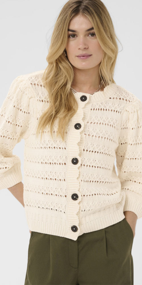 Saint Tropez Scalloped Open Knit Cardy, cream