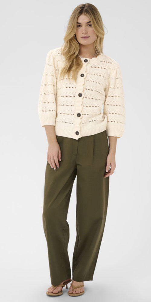 Saint Tropez Scalloped Open Knit Cardy, cream