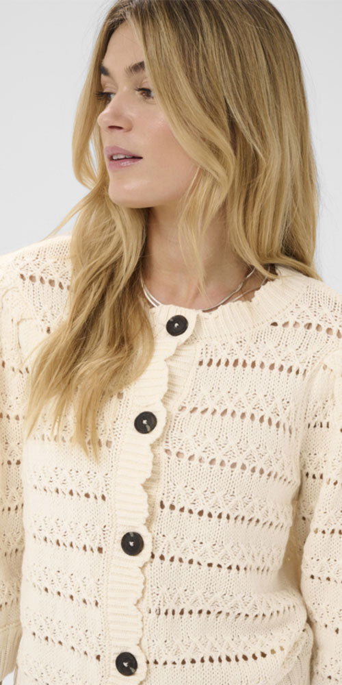 Saint Tropez Scalloped Open Knit Cardy, cream