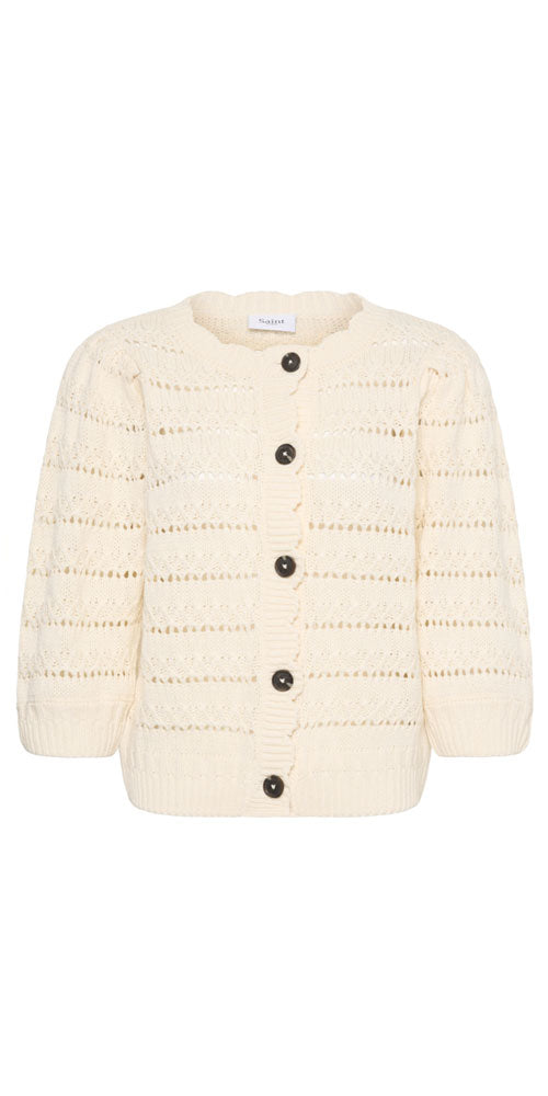Saint Tropez Scalloped Open Knit Cardy, cream