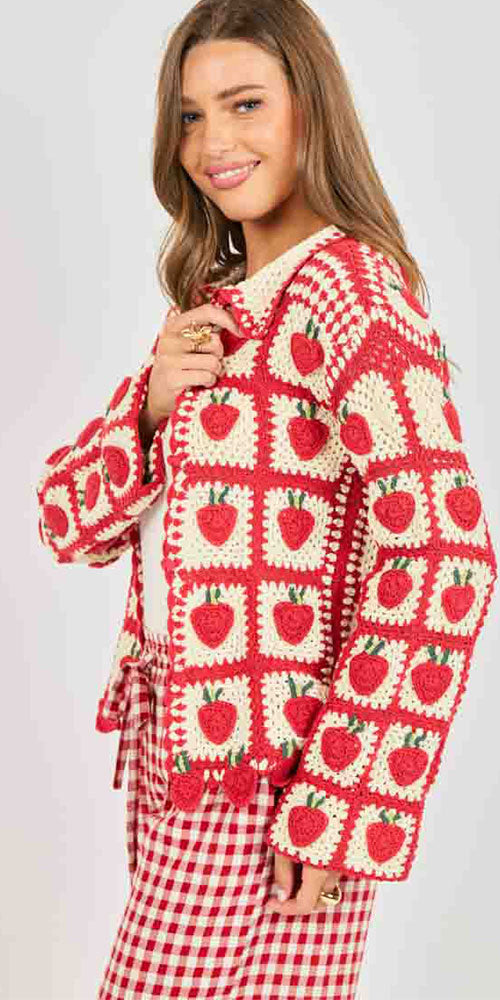 Sadie & Sage Strawberry Crochet Cardy