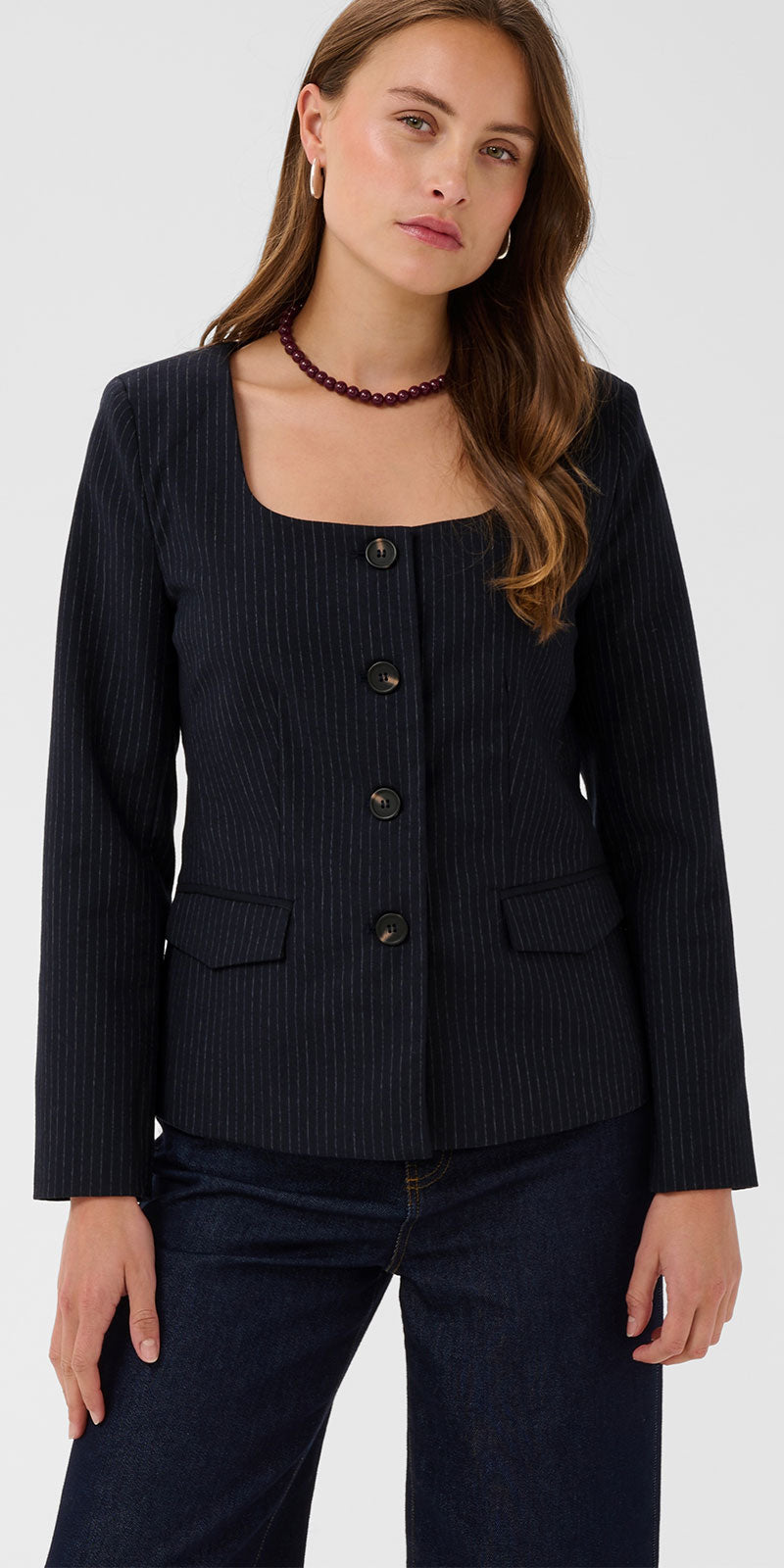 Saint Tropez Pinstripe Blazer, navy