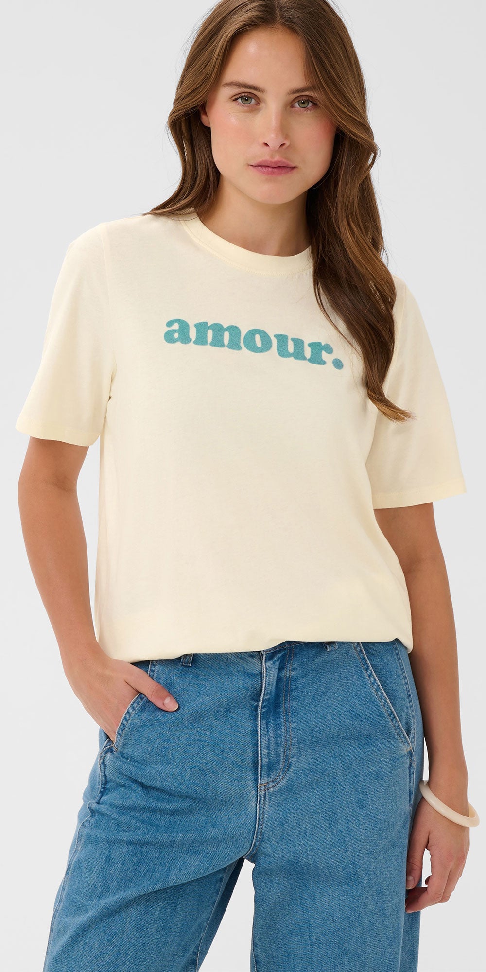 Saint Tropez Amour Tee, aqua flocked