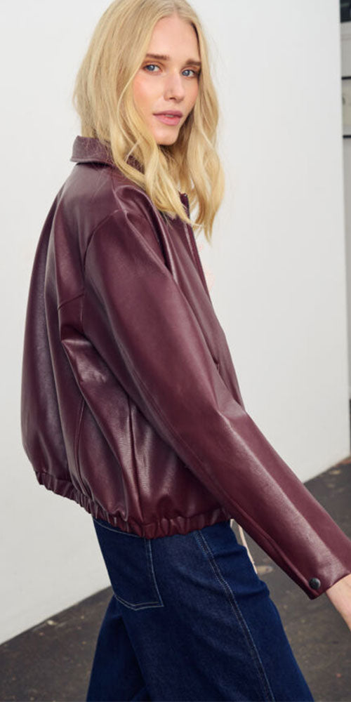 Saint Tropez Burgundy Faux Leather Bomber