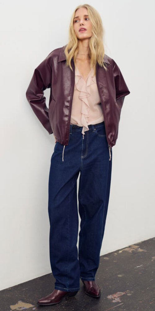 Saint Tropez Burgundy Faux Leather Bomber