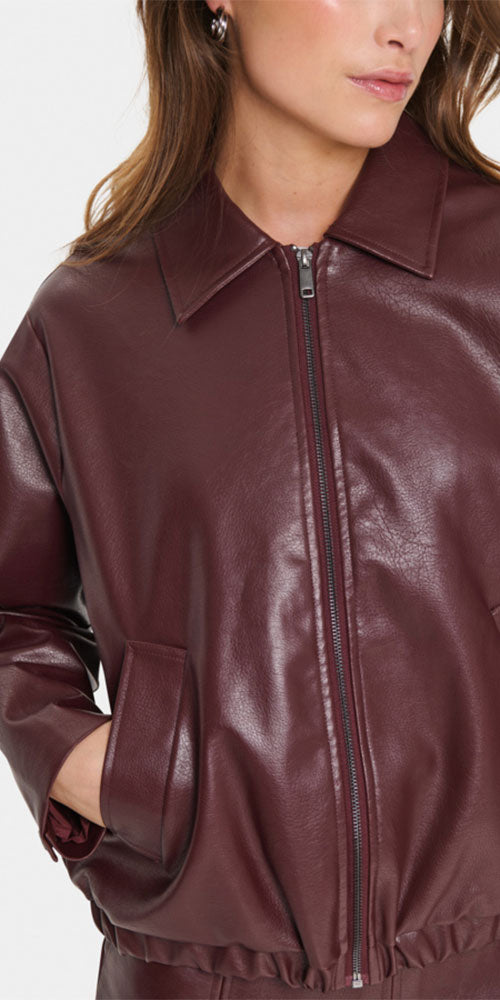 Saint Tropez Burgundy Faux Leather Bomber