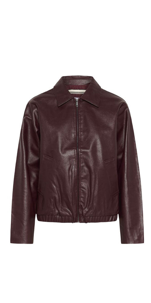Saint Tropez Burgundy Faux Leather Bomber