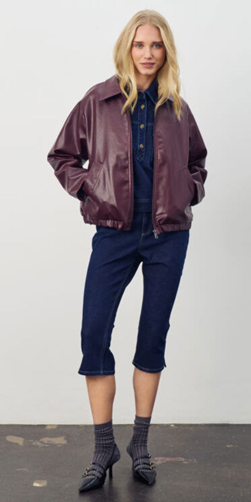 Saint Tropez Burgundy Faux Leather Bomber