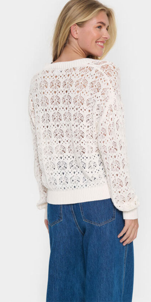 Saint Tropez Crochet Knit V-neck Pullover