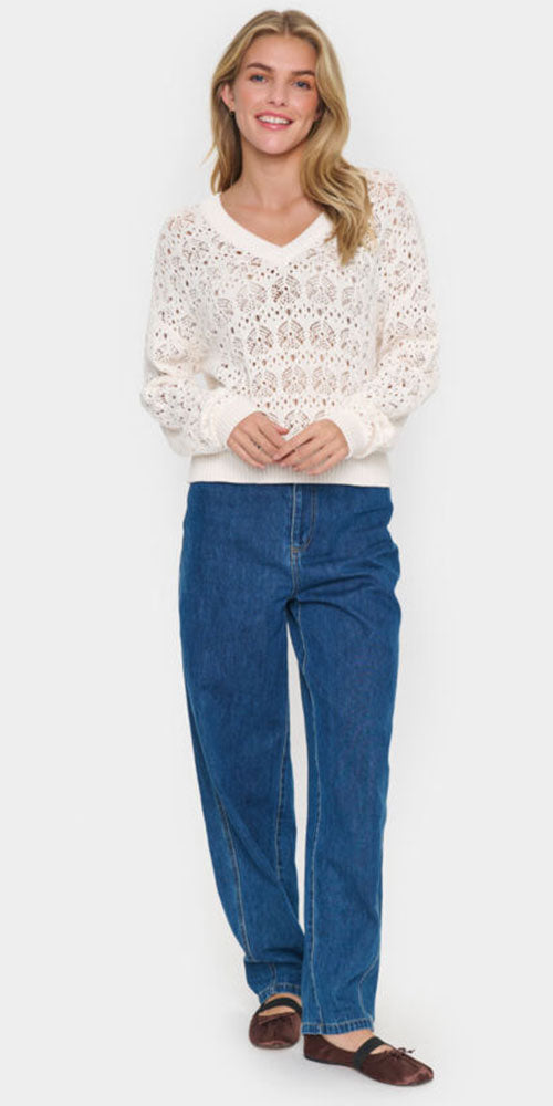 Saint Tropez Crochet Knit V-neck Pullover