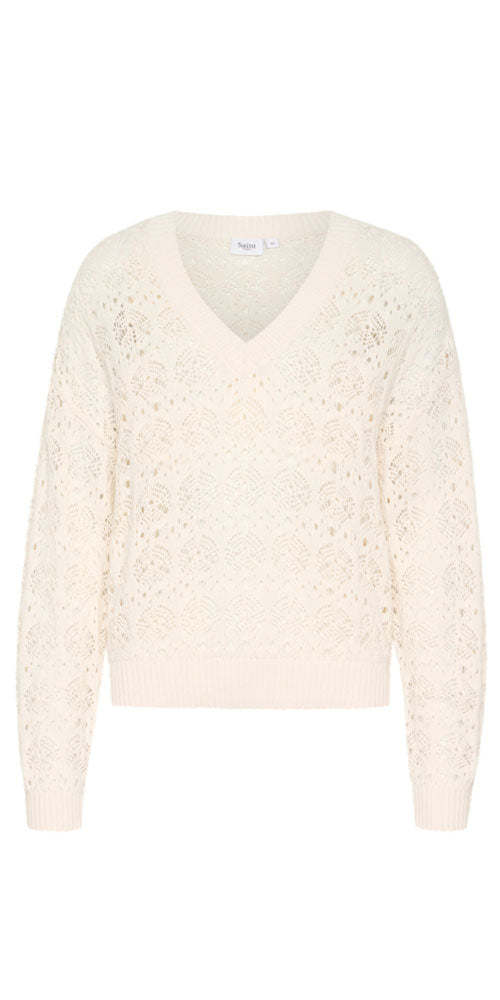 Saint Tropez Crochet Knit V-neck Pullover