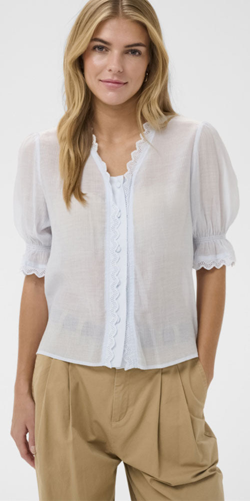 Saint Tropez Eyelet Trimmed Blouse, ice blue