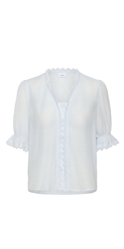 Saint Tropez Eyelet Trimmed Blouse, ice blue