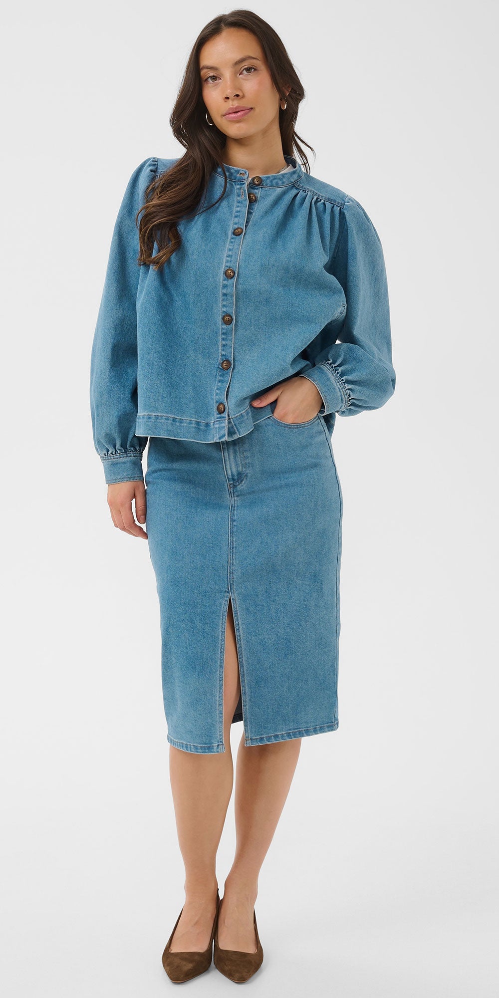 Saint Tropez Gathered Denim Swing Jacket