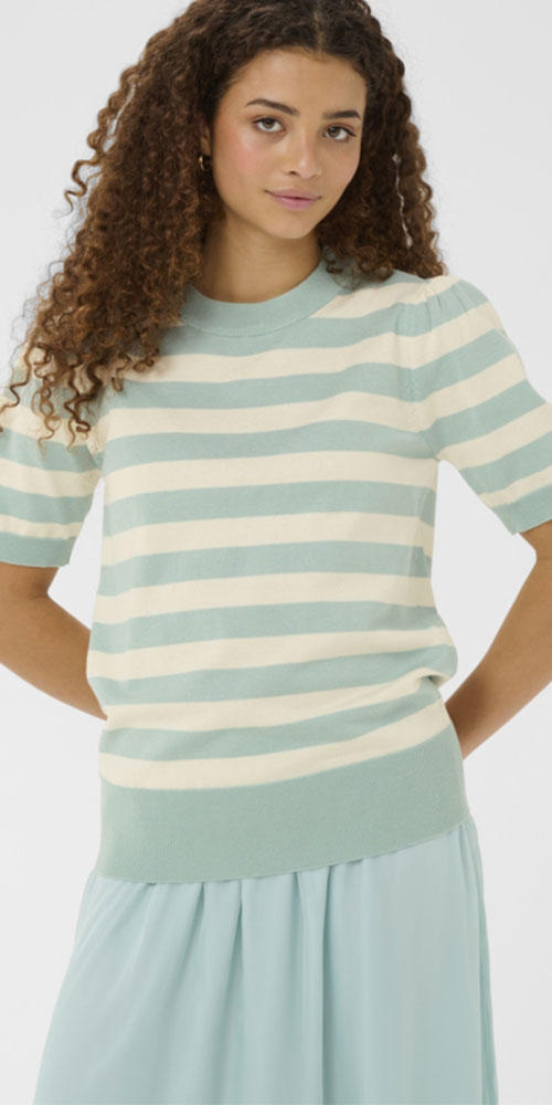 Saint Tropez Fine Knit Half Sleeve Top, ether stripe