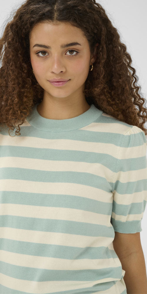 Saint Tropez Fine Knit Half Sleeve Top, ether stripe