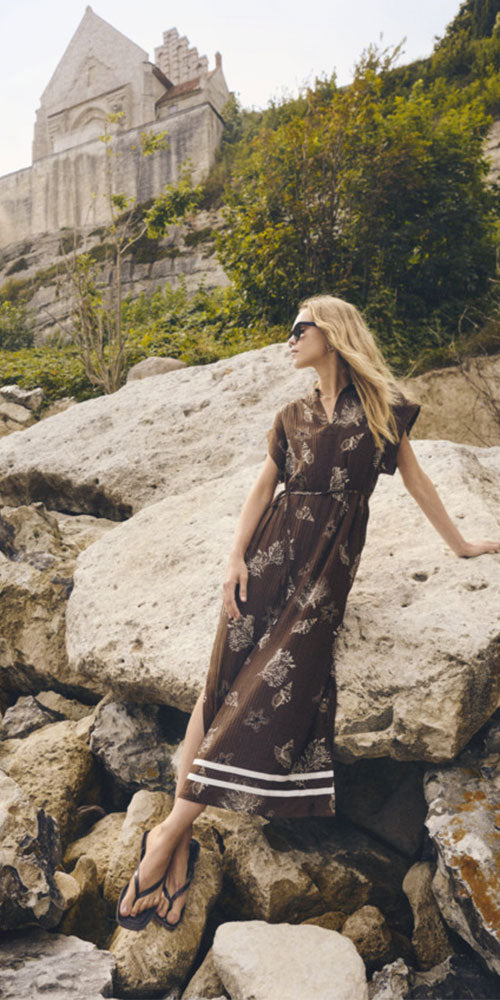 Saint Tropez Mandarin Dress, fudge seashell print