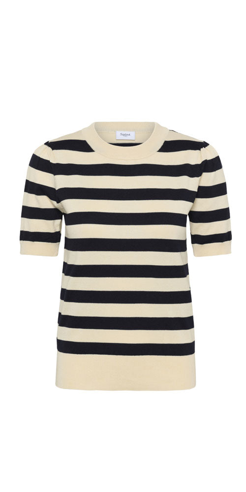 Saint Tropez Fine Knit Half Sleeve Top, midnight stripe