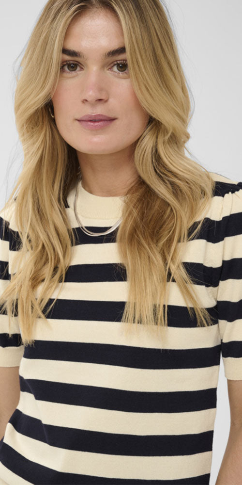 Saint Tropez Fine Knit Half Sleeve Top, midnight stripe