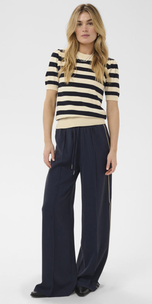 Saint Tropez Fine Knit Half Sleeve Top, midnight stripe