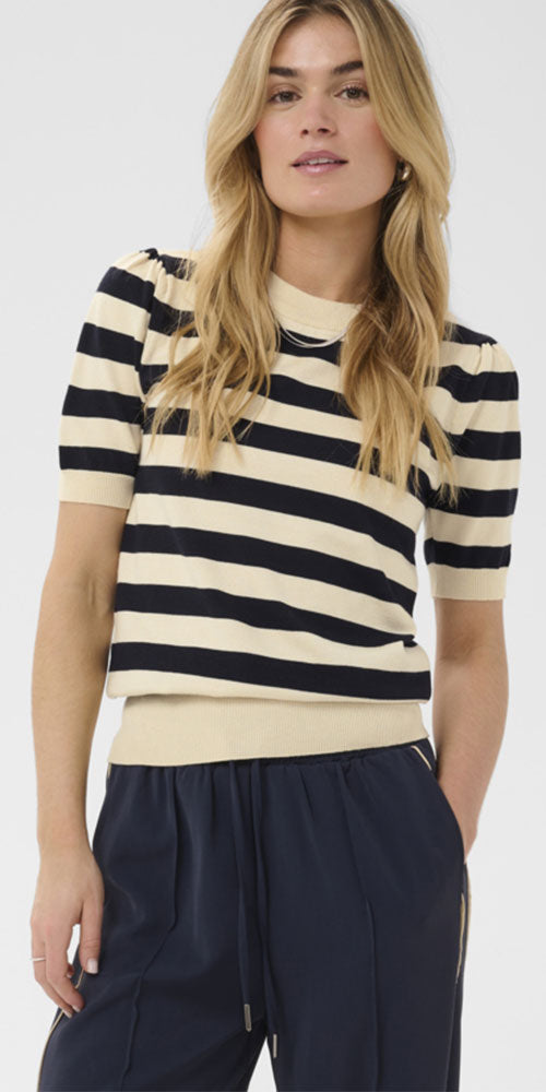 Saint Tropez Fine Knit Half Sleeve Top, midnight stripe