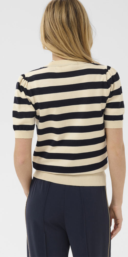 Saint Tropez Fine Knit Half Sleeve Top, midnight stripe