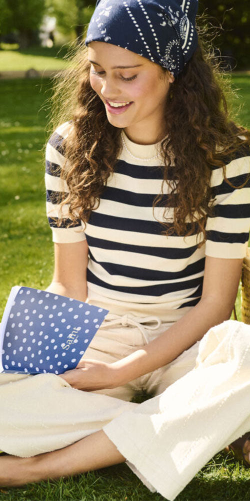 Saint Tropez Fine Knit Half Sleeve Top, midnight stripe