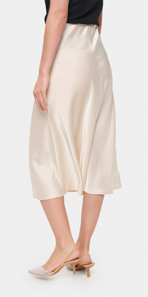Saint Tropez Satin Midi Skirt, birch