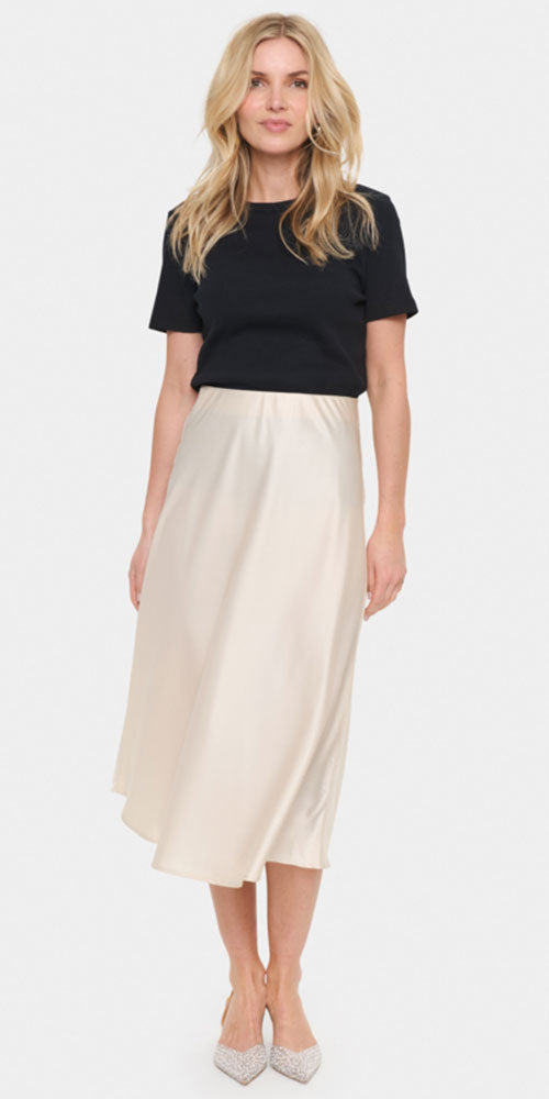 Saint Tropez Satin Midi Skirt, birch